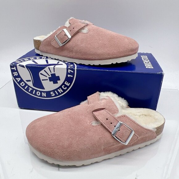 Birkenstock Boston Shearling Slide Clog Rose Pink Suede EU 37 Womens US 6- 6.5 - Picture 1 of 14